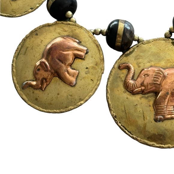 African Handmade Vintage Brass Necklace Elephants - Picture 2 of 6